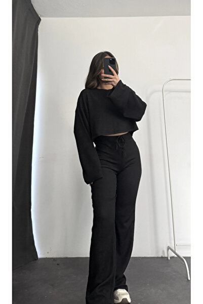 nona butik Σετ Vidya Casual Gofre - Μαύρο