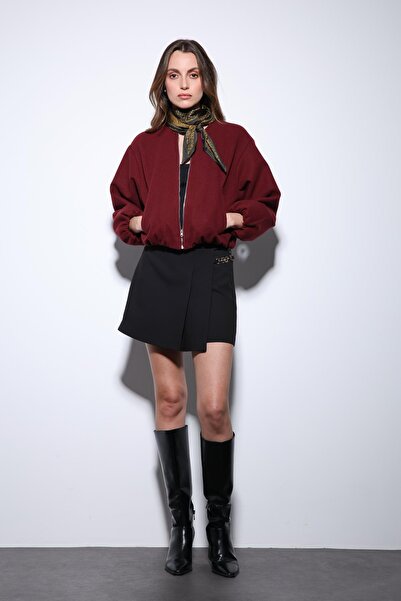 Antioch Burgundy Elastic Waist Crop Women's Coat