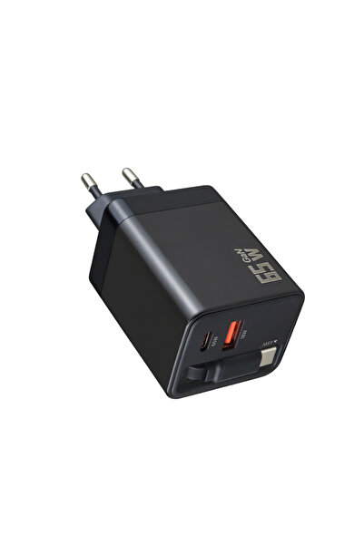 Voltres Incarcator retea Super Fast Charge 65W, 2x USB-C & 1x USB-A, Cablu retractabil 60cm, Compact