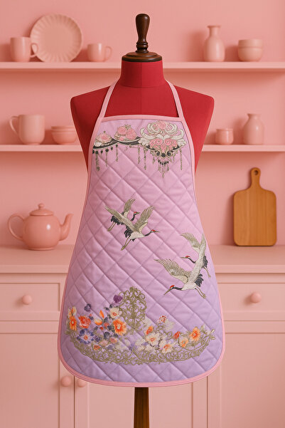 Limon Soft مريلة مطبخ مبطنة مقاومة للسوائل ومقاومة للبقع، رقم مطبوع، مريلة روز دريم