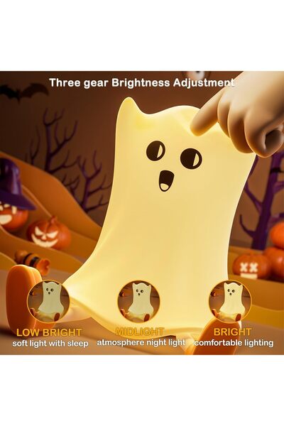Generic Friendly Ghost Kids Night Light Tap Control 3-Mode & Timer Soft Silicone Nursery Lamp