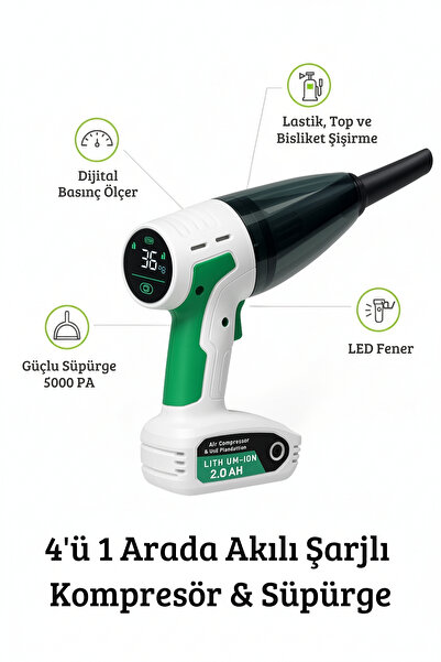 kochler 4’ü 1 Arada Akıllı Şarjlı Kompresör & Süpürge – 60w Güçlü Motor, Diji...