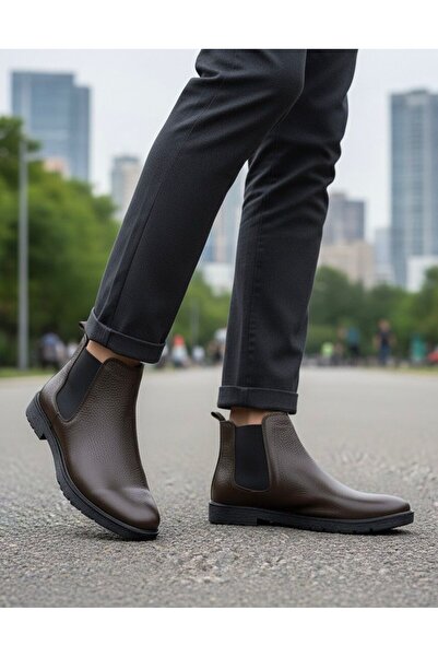 Budaks Chelsea Men's Winter Boots Genuine Leather Two Sides Elastic Laceless Anti-Slip Thermo Sole