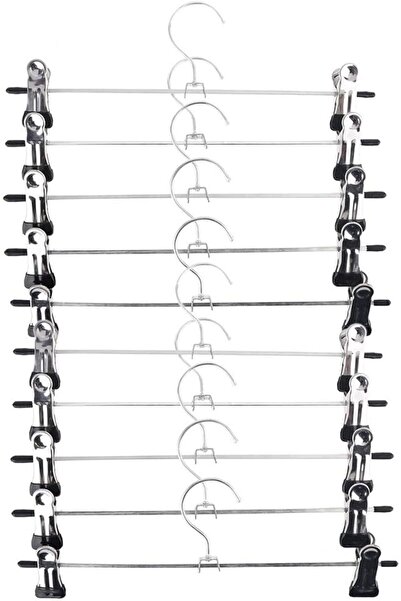 Generic GOTA 10-Piece Stainless Steel Hanger Set with Adjustable Clips for Pants, Skirts & Kids' Clothes