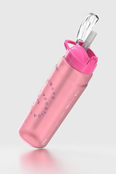 Renga Falcon Writing Patterned 800 ml Tritan Flask with Straw 912140 Fuchsia