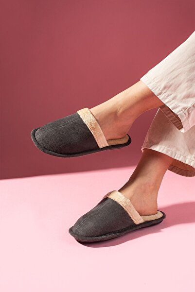 FUGA MODA Nuvia Anthracite House Slippers with Furry Inside and Closed Front