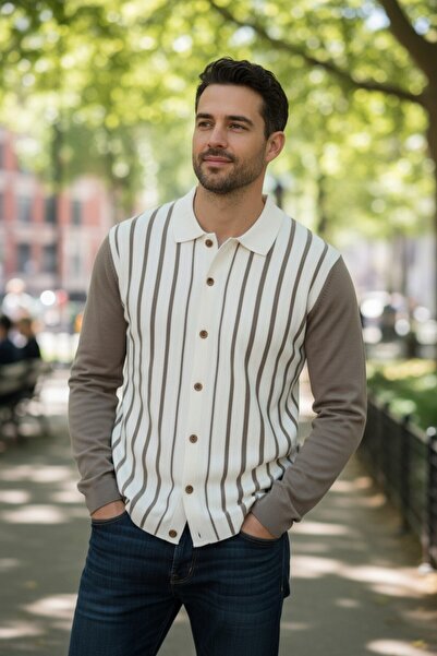 Mandala Tekstil Erkek Çizgili Triko Gömlek