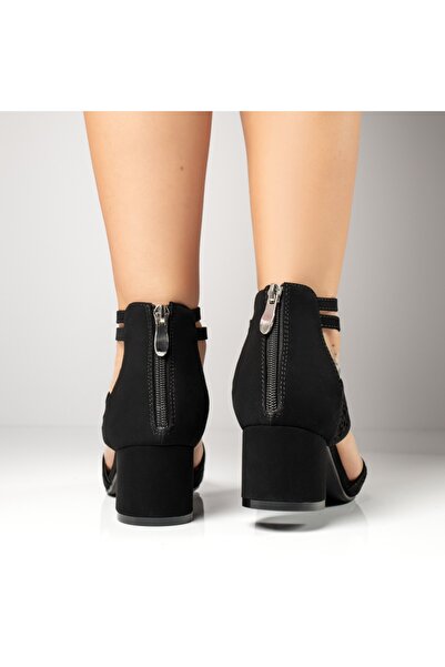 BMoD Women's black suede sandals with heel and zipper MOD13724