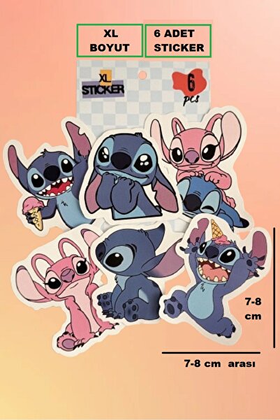 Luxmon Stitch Figürlü Büyük Boy Sticker Etiket 6 Adet