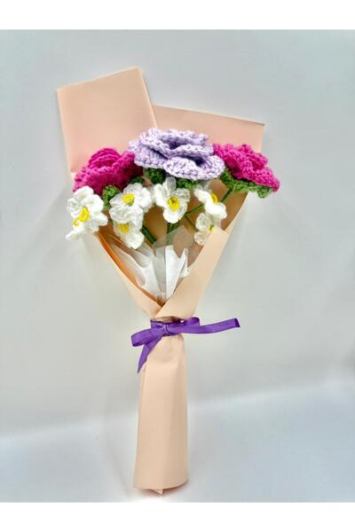 HENERA باقة زهور ملونة محبوكة يدويًا / زهور صناعية / عيد الحب / هدية / عيد ميلاد