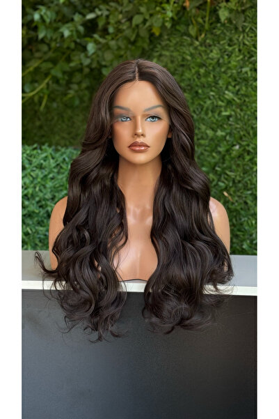 Fenomen Peruk 360 Derecede Tül Peruk – Uzun Koyu Kahverengi Doğal Dalgalı Peruk
