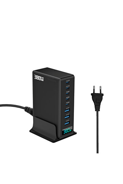 Voltres Statie de incarcare Multiport GaN 380W, 8 porturi (5x USB-C + 3x USB-A), 100W Max USB-C
