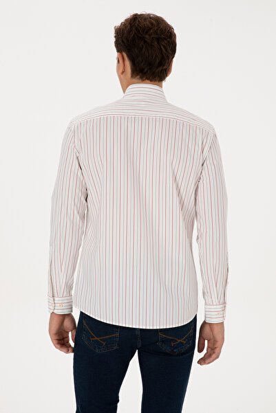 U.S. Polo Assn. Men's Burgundy Striped Long Sleeve White Shirt 50308516-Vr014