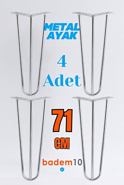 Badem10 Martı 71 cm Krom Gümüş 4’lü Set Metal Masa Dresuar Sehpa Ayağı Sağlam...