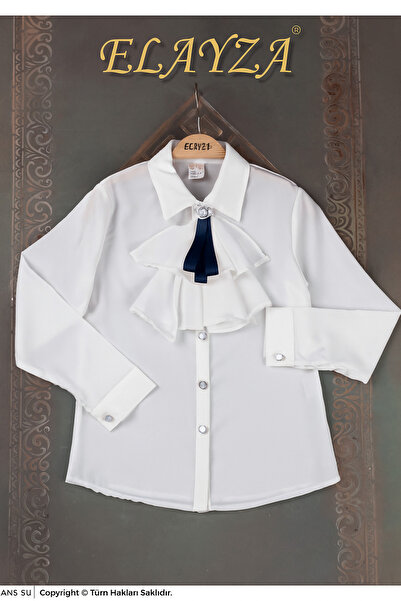 Elayza Cămașă albă pentru fete cu mâneci lungi cu eșarfă detașabilă și accesorii / cămașă de școală