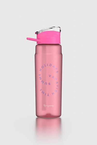 Renga Falcon Writing Patterned 800 ml Tritan Flask with Straw 912140 Fuchsia