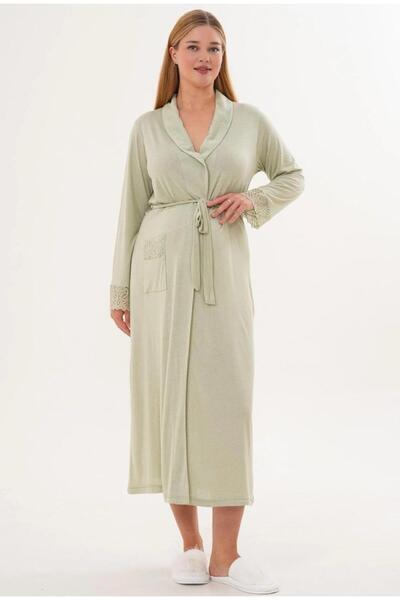 Lohusa Homewear رداء نسائي مرن بتصميم خاص مع حزام أخضر وتفاصيل من الدانتيل