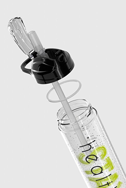 Renga Falcon Stay Patterned 630 ml Tritan Flask with Straw 912016 Black