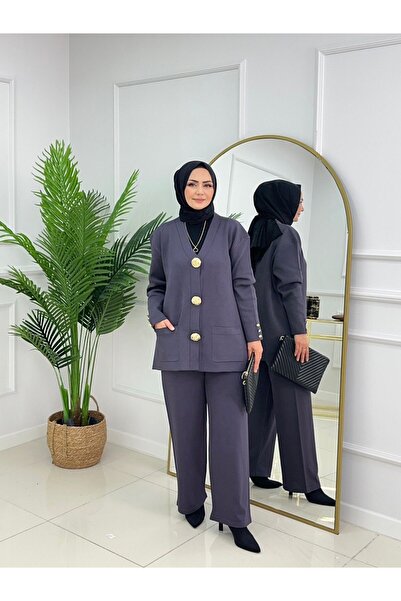 Valens Butik Button Detail Double Cardigan Trouser Set Efsun