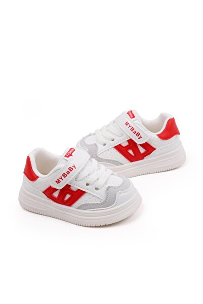 BebeNou Teniși albi pentru copii cu inserții roșii - MyBaby MDBM05-2