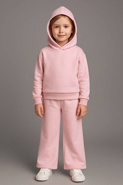 Ramior Κοριτσίστικο ροζ με κουκούλα φούτερ & μπλουζάκι με φαρδύ πόδι