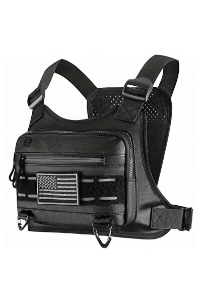 zola Geanta tactica pentru piept, capacitate 9 l, impermeabila, poliester 600D, 38 x 26 x 3 cm, neagra