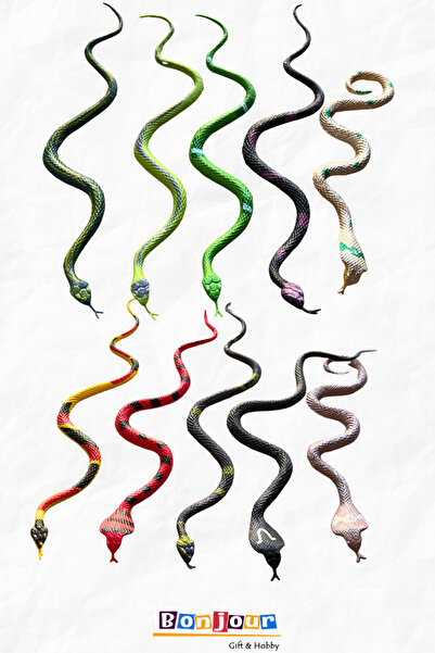 Bonjour Gift & Hobby 10 Parça Esnek Kırılmaz Sürüngen Yılan Seti Kobra, Karam...