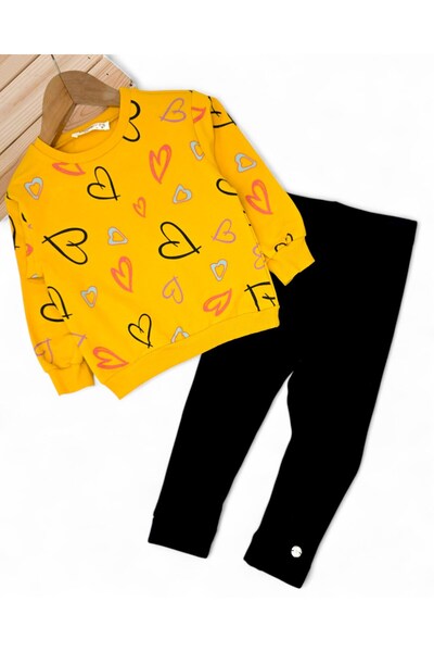 Egelite Girl's Sweatshirt and Leggings Heart Printed 2-3-4-5-6 Years Old Transitional Sets