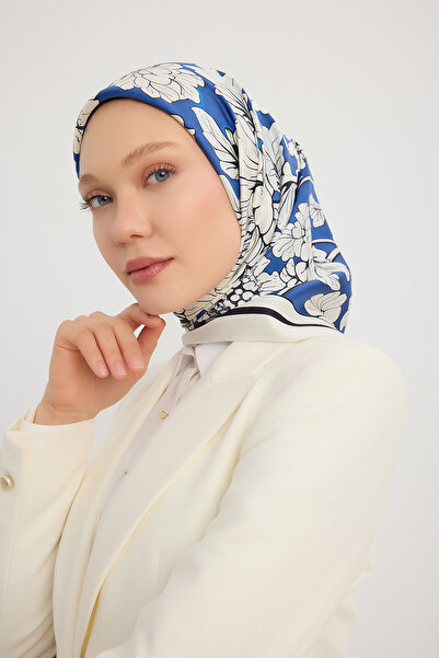 ipekistanbul Eșarfă din twill de mătase 100% - Vis floral - Albastru