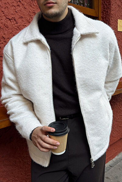 Livio Ferri Lupi Double Zipper Lined Men's Cashmere Coat Warm Polo Collar