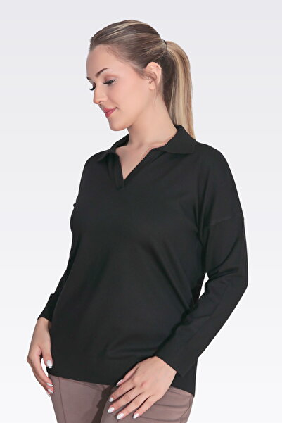 TOLGA SARAÇOĞLU 10734 Black Polo Neck Relaxed Fit Soft Knitted Wear