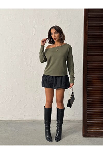 peralist Women's Interlock Fabric Off Shoulder Long Sleeve Blouse