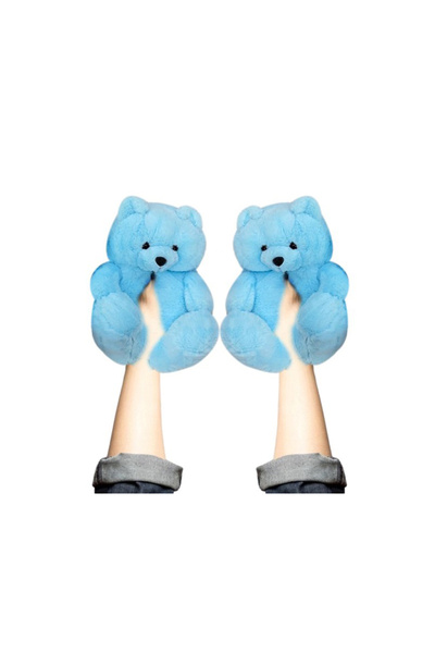 Zzzcollectin Children's house slippers, blue teddy bear pattern