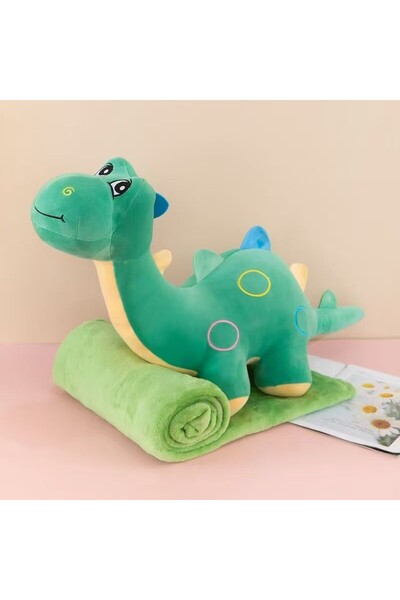 Tescomak Set de pătură și pernă pentru copii, jucărie de pluș cu dinozaur, ve...