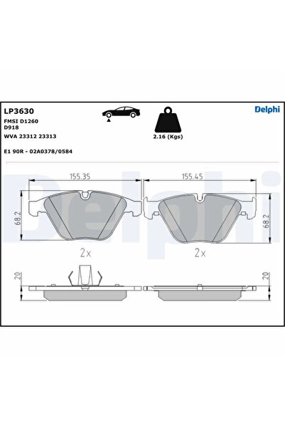 DELPHİ Комплект спирачни накладки за дискови спирачки BMW 1 чаша/3/5