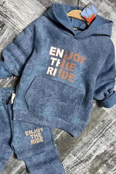 Riccotarz Σετ αθλητικής φόρμας με κουκούλα για αγόρια Enjoy The Mold με τύπωμα μπλε