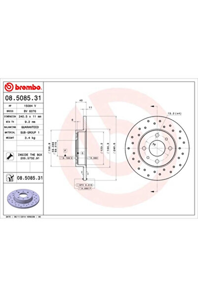 Brembo Disc Frana Abarth 500 / 595 / 695/500C / 595C / 695C