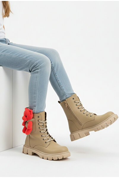 Moda Lime Παιδικές καθημερινές ορθοπεδικές χειμερινές μπότες με ψηλή σόλα, ανθεκτικές στο κρύο και κόκκινο αρκουδάκι