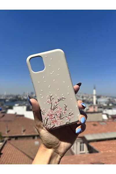 Mobildizayn Huawei P40 Lite Uyumlu İçi Kadife Baskılı Krem Telefon Kılıfı