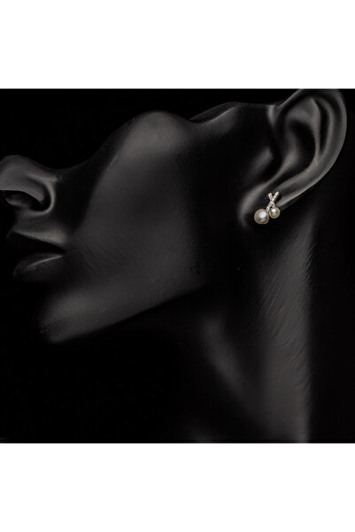 ElectraStore Silver Earrings With Cultured Pearls Bridal Charm - C4121