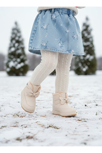 elma bebe İçi Kürklü Yünlü Anatomik Kız Bebek Çocuk Yağmur Kar Kışlık Cırt Cırtlı Fiyonk Kurdele Bot Ayakkabı