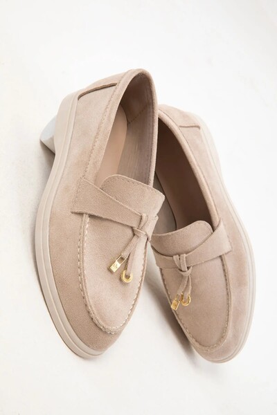 KAOF SHOES Kadın Bej Süet Loafer Babet Ayakkabı Klasik Ayakkabı Günlük Ayakkabı Şık Zarif Rahat Ayakkabı