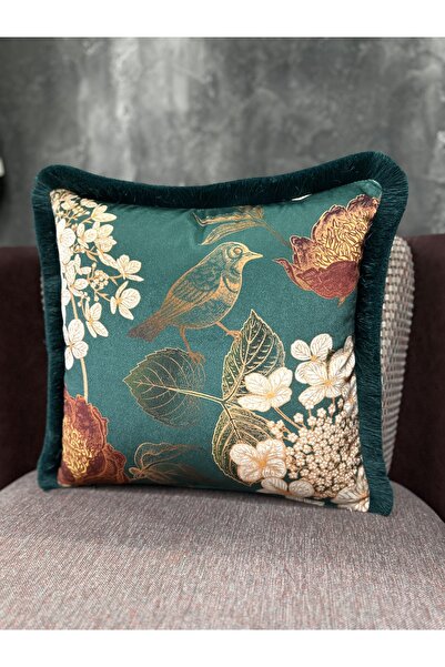 Fabricland Blend-9373-Смарагдово-зелений чохол для подушки з бахромою