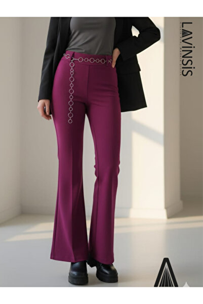 lavinsis Yüksek Bel İspanyol Paça Kadın Pantolon Kemerli