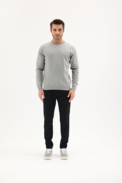 RAVANELLI Men's Crew Neck Wool Sweater Winter Stylish Warm and Soft Knitwear Light Grey m