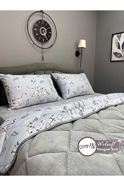 Çetinhome Double Patterned Welsoft Quilt Set (Without Sheets)