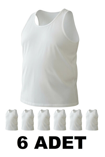 Erdenay Tekstil Large Size Cotton Men's Undershirt 6 Pack - White
