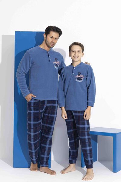 MEBA Erkek Baba-Oğul Önden İki Düğmeli Wellsoft Polar Pijama Takımı