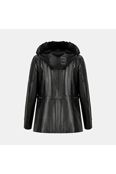 Desa Women's Black Hooded Leather Coat