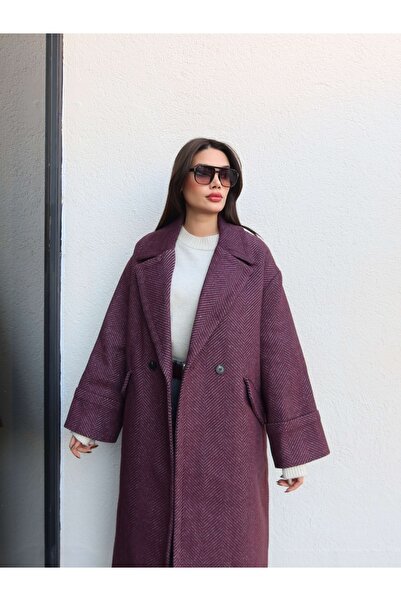 ESRAHELVACI Herringbone Pattern Pocketed Long Coat